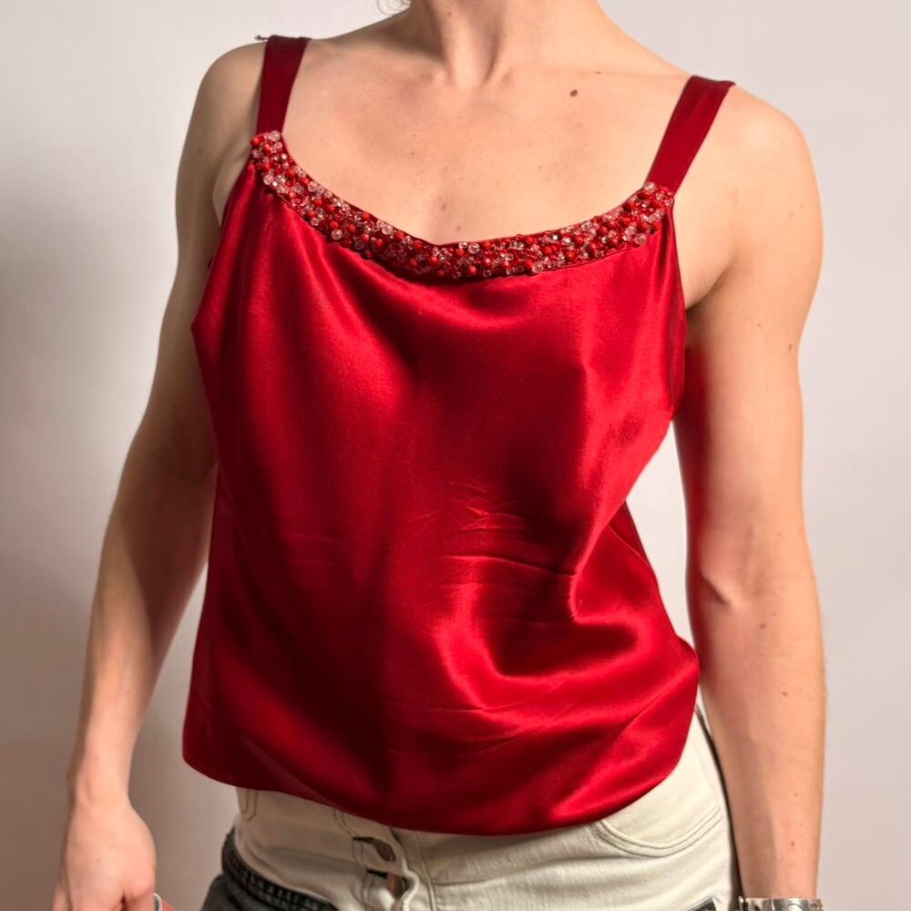 Vintage Kate Hill Red Beaded Silk Tank - Size 4